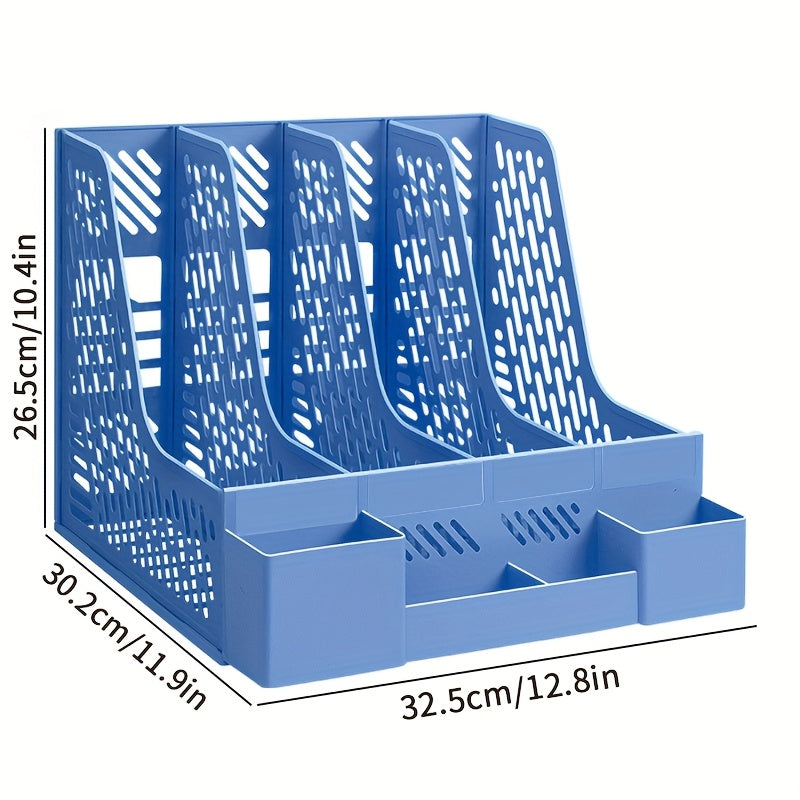 Desktop organizer with 4 compartments made of PP material, detachable for space-saving storage of office supplies and documents.