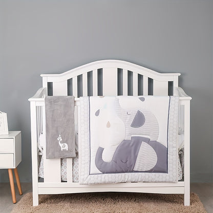 Elephant-themed five-piece bedding set with dyed print.