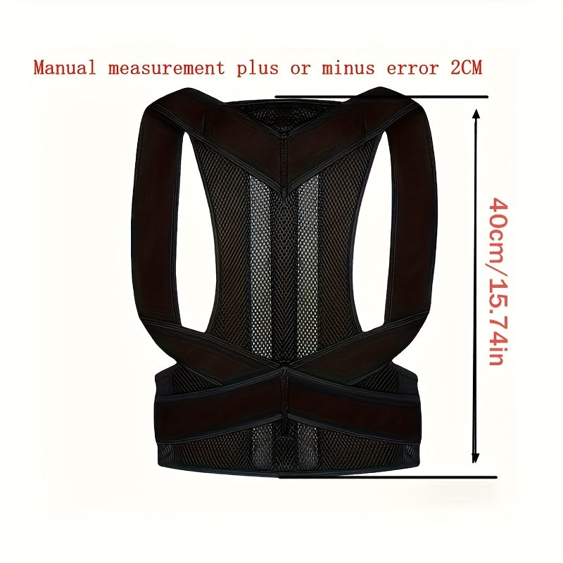 Adjustable and comfortable unisex posture brace. Supports back and chest for ergonomic posture. Can be worn all day.