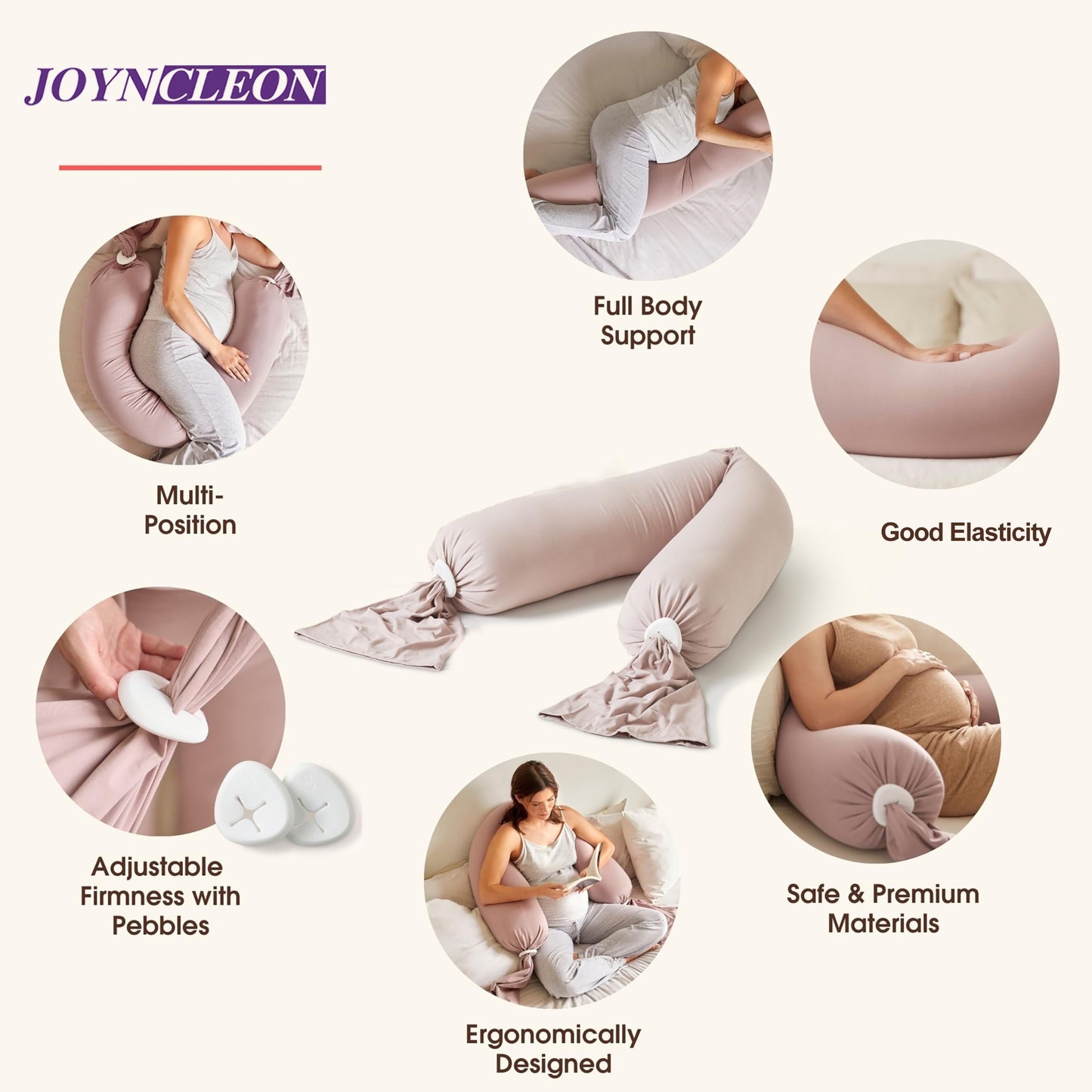 Joyncleon Ultra-Soft Full Body Cushion - Lightweight Adjustable Support for Side Sleepers & Maternity, Includes Removable Cover