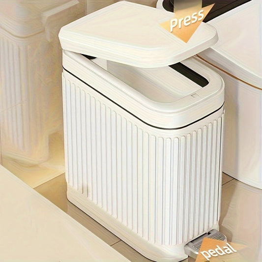 Sleek 7L Diaper Pail with Effortless Press Operation - Compact Trash Can with Lid for Space-Saving Convenience - Perfect for Adults and Teens Aged 8 and Up, Must-Have Household Cleaning Accessory - Sturdy Plastic Construction for Long-Lasting Use.