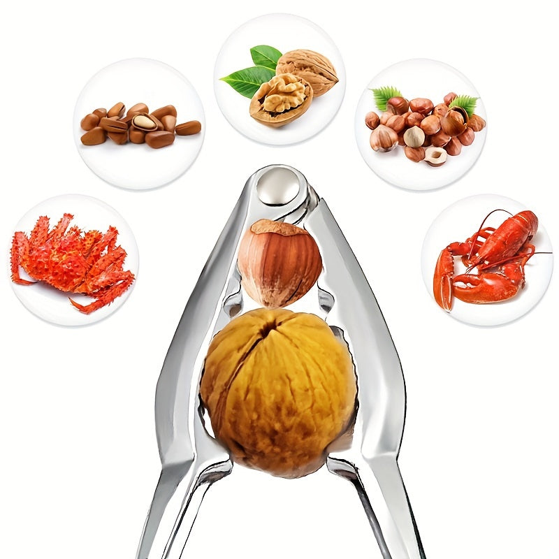 A durable metal kitchen gadget that easily cracks walnuts, hazelnuts, and more - the ultimate versatile nutcracker tool.