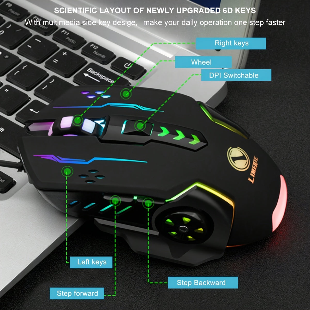 V7 Mechanical Gaming Luminous Wired Mouse for Laptop or Desktop Computer, ideal for E-Sports gaming and office use.