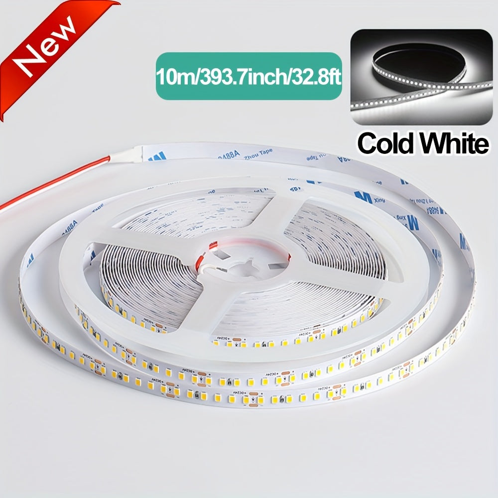 New 10.0m 2835 LED light strip, 24V, 120LEDs/m, white string light for office, hotels, malls, room decoration. Plastic material, DC 24V power supply, non-battery, no electronics.