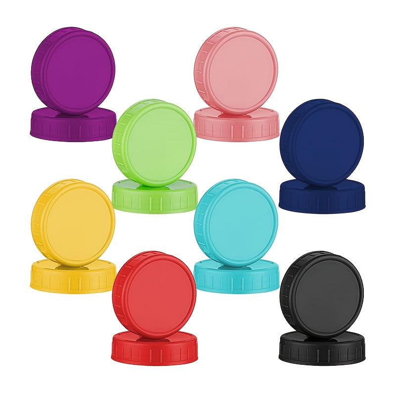 Get a total of 15 Mason jar lids with silicone rings in a variety of colors: 10 wide-mouth lids and 5 regular-mouth lids. These leak-proof caps are made of thick plastic and come in sizes of 86mm and 70mm for your Mason jars.