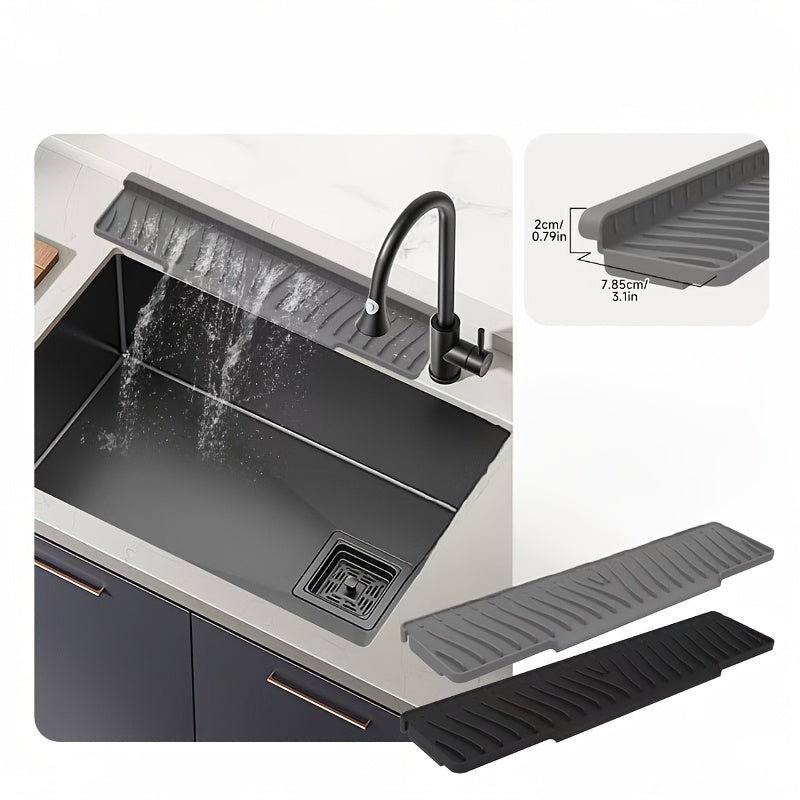 Get the 1pc FlexiGuard Silicone Sink Splash Guard and Drip Catcher Tray for Kitchen & Bathroom - Slim Water Barrier with Anti-Slip Countertop Protection Mat.