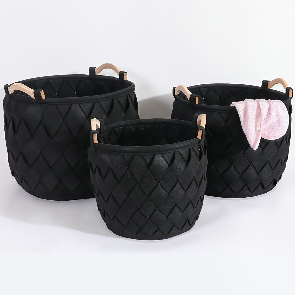 This multi-functional felt storage basket comes with two handles, making it easy to carry and ideal for organizing laundry, toys, and more in your bedroom, bathroom, dorm, or any space that needs a touch of style and functionality.