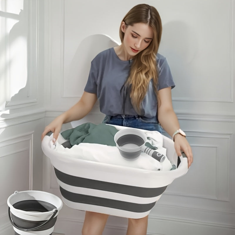 Collapsible Multifunctional Home Basin Set - Includes Plastic Wash Tub, Bucket, and Scoop for Toy Storage, Laundry, Snacks, Clothing Organization, Camping, Beach Trips, Car Wash, Pet Bathing, and Grooming - Perfect for Living Room, Outdoor Use, Bathroom