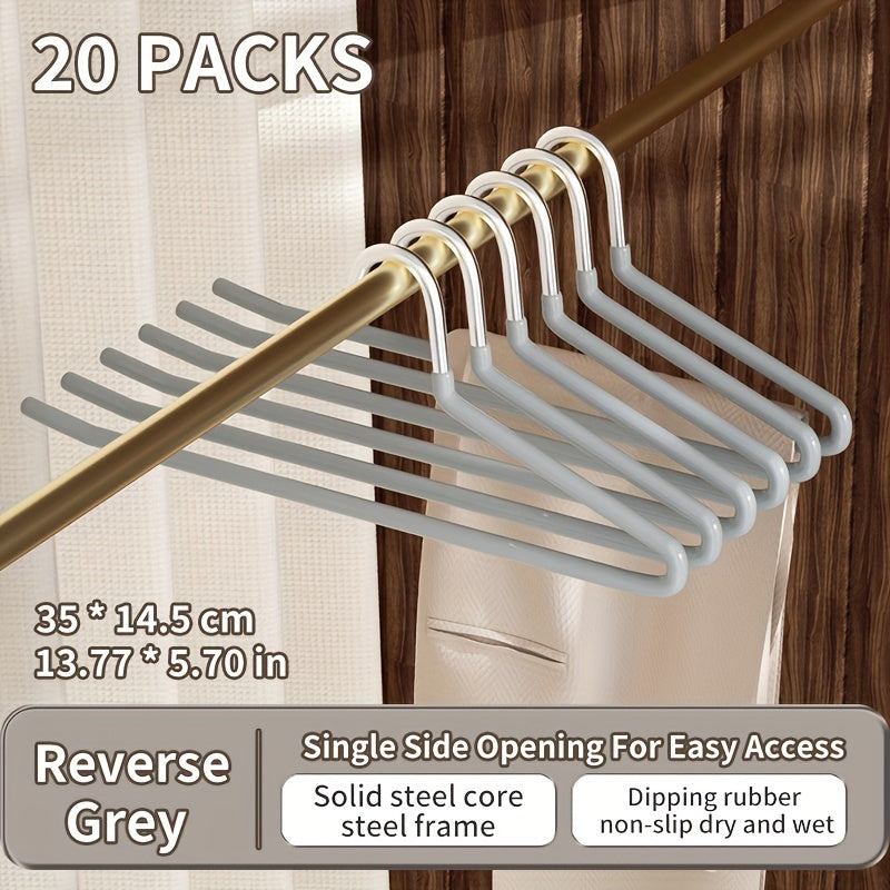 One set of 20pcs Goose-Neck Space-Saving Metal Pants Hangers, Non-slip Closet Organizers made of Durable Stainless Steel. Features Z-Shape design for Home Storage. Perfect for organizing clothes and maximizing space in your closet. Essential Home