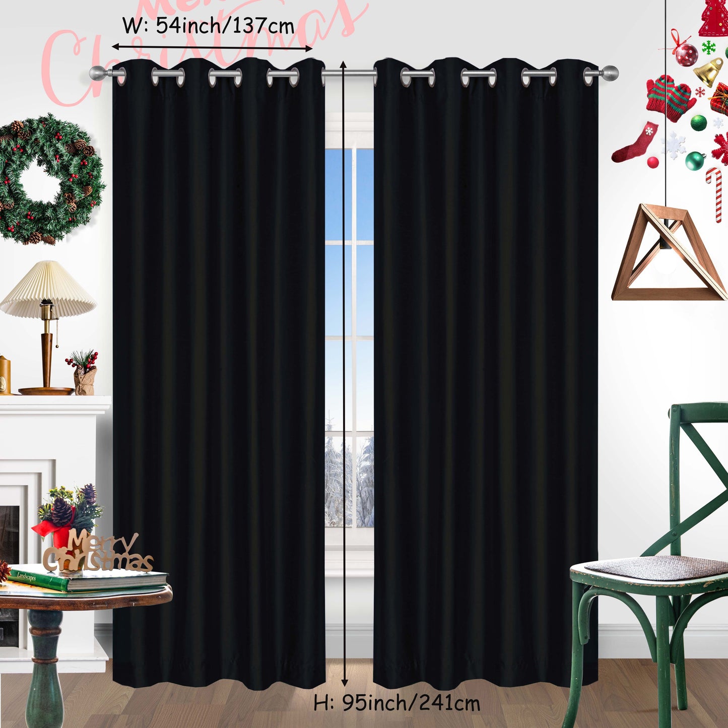 Add a festive touch to your space with 2 pieces of red Christmas curtains. These curtains are made of faux silk with a grommet top design, providing both style and functionality. Perfect for living rooms, bedrooms, offices, kitchens, and studies, these