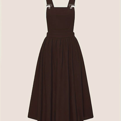 Wide strap dress with patched pocket and elegant backless design, perfect for summer.