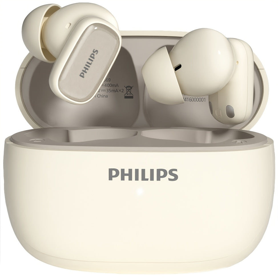 Новые беспроводные наушники Philips TAT2569 с активным шумоподавлением, двойным нажатием для регулировки на левом ухе и двумя HD-микрофонами для звонков. Идеально подходят для спорта.