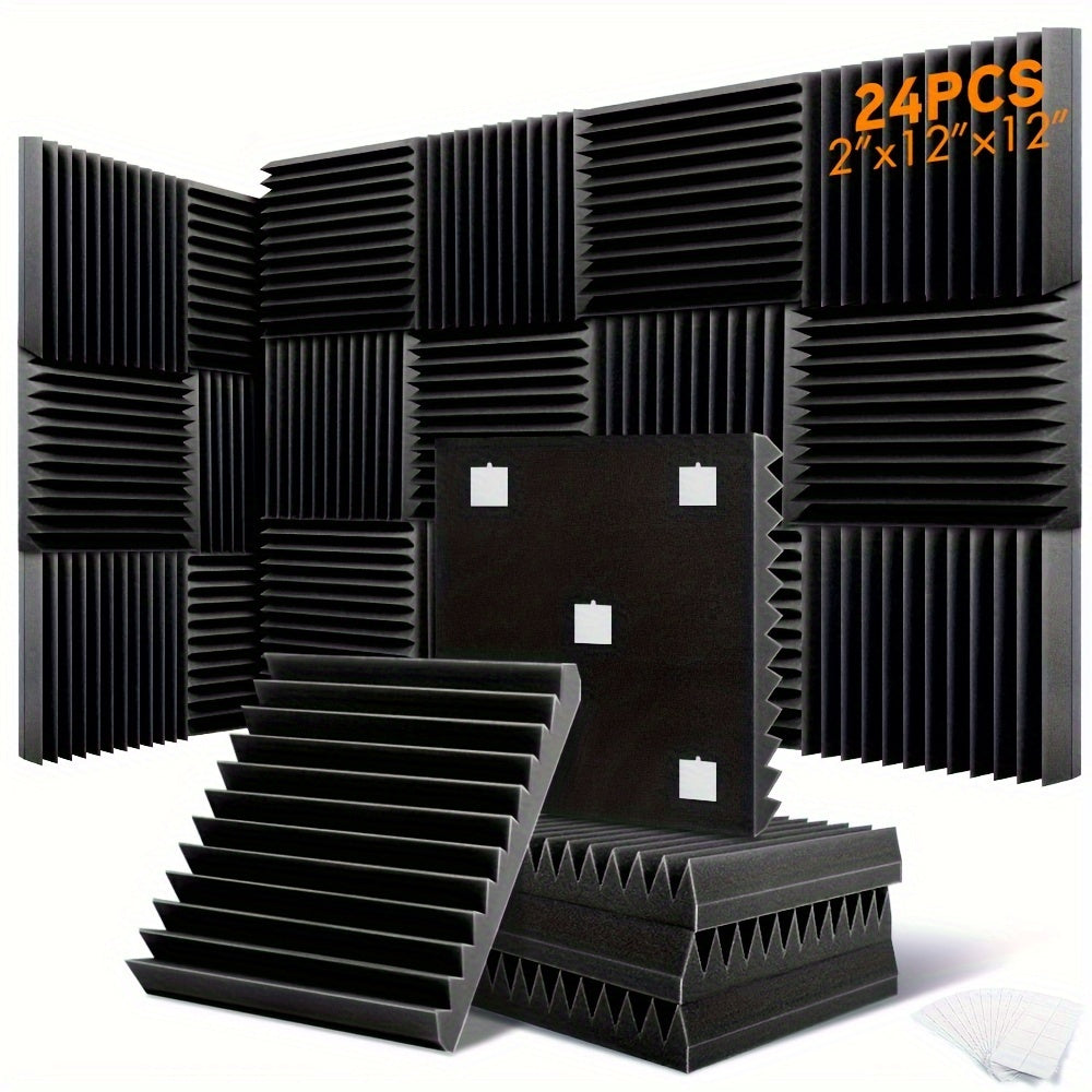 24pcs Acoustic Foam Panels for Studio, Home Theater & Office Decor - 30.48x30.48 cm, Fireproof Sound Absorbing Wedges in Gray/White/Black