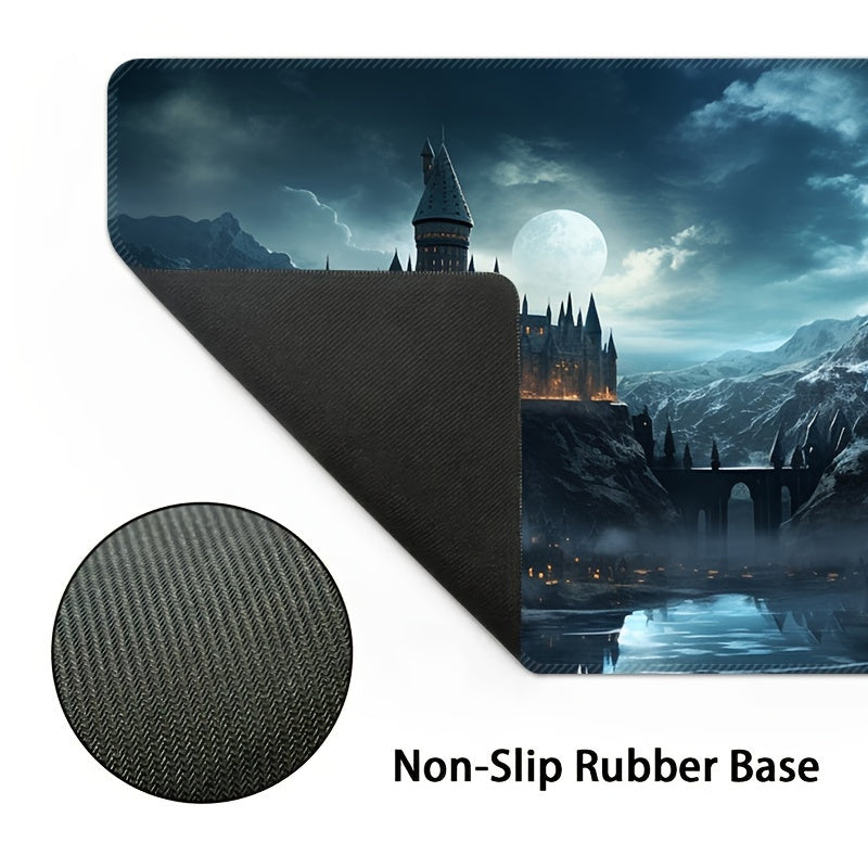 Castle Night Large Extended Gaming Mouse Pad made of rubber material with non-slip washable desk mat and precision edge stitching, ideal for gifting.