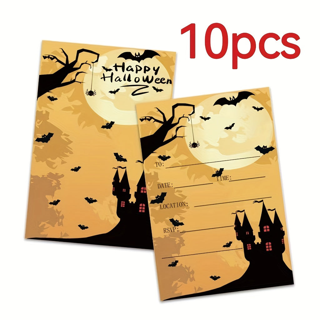 Invitations for a Spooky Halloween Party - Featuring Haunted Houses and Bats, Fun Cartoon Designs Perfect for Kids' Birthday Celebrations