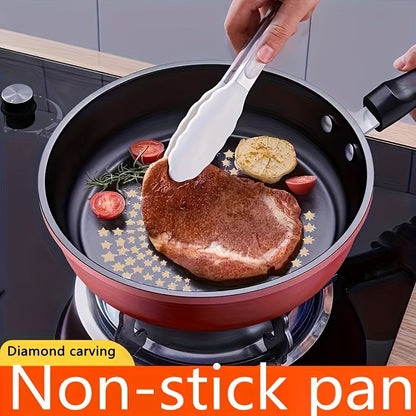 The 9.5-Inch Non-Stick Skillet features a durable cast iron handle, is dishwasher safe, and comes with a lid. It is suitable for smooth-top and induction cookers, and utilizes German Non-Stick Technology for versatile cooking options such as frying