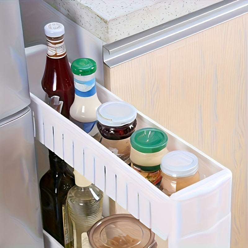 3/4-layer ultra-narrow refrigerator edge gap organizer for bathroom and living room storage, ideal for hotels.