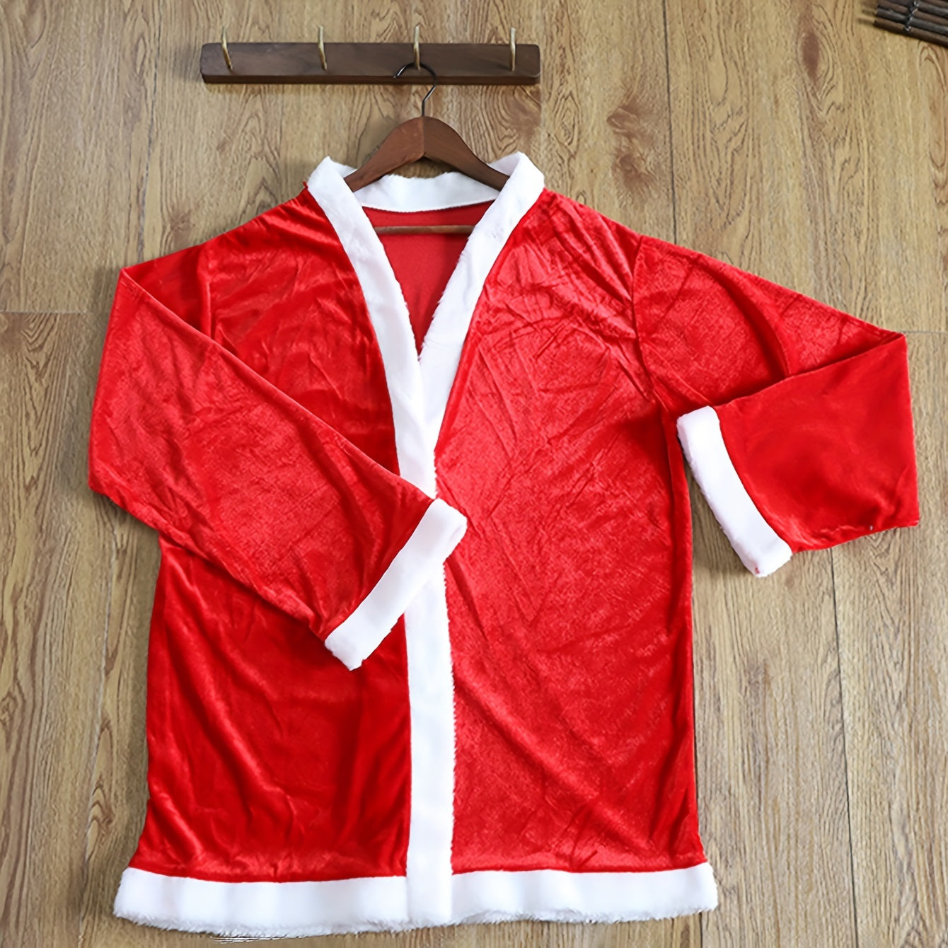 Stylish 5-piece Santa Claus Outfit for Grown-ups - Comes with Festive Red Coat, Trousers, Hat, Fake Beard & Belt - Ideal for Holiday Celebrations & Dress-up, Festive Home Decor.