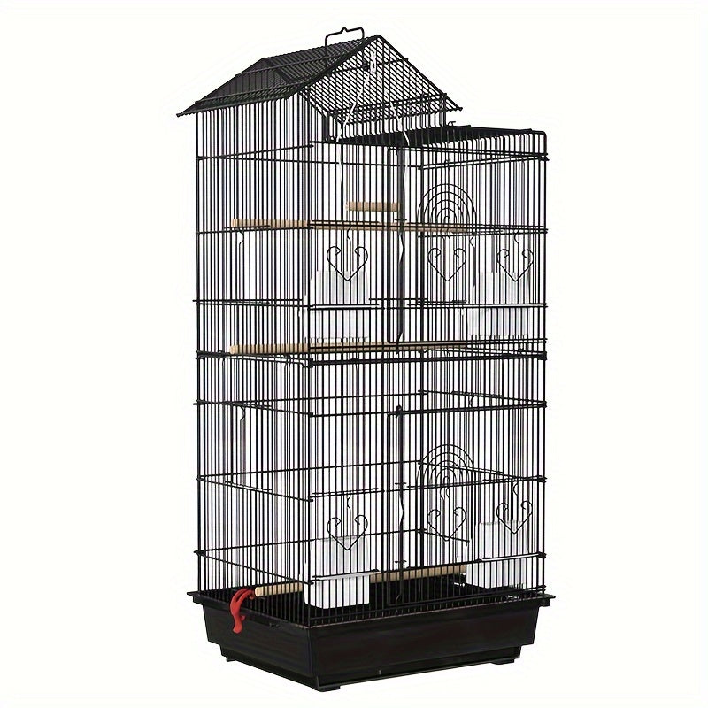 Large multi-layer bird cage with welded wire mesh for one pet bird.