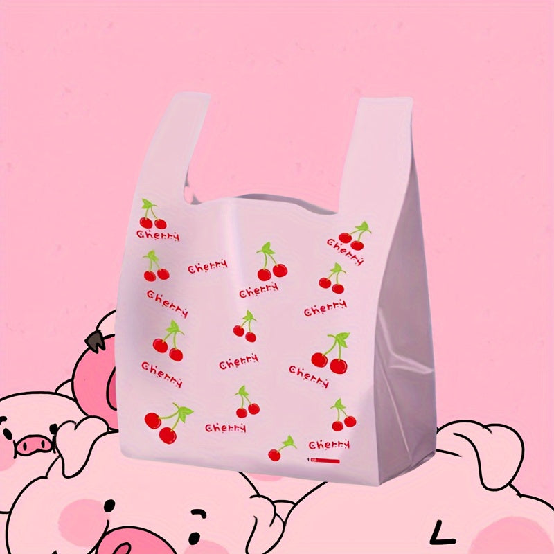 Get a set of 25/50 thick gift bags featuring a cherry fruit pattern. These tote bags are perfect for fashion shopping, wedding and birthday parties, as well as storing jewelry, accessories, candy, and chocolates. They can also be used for small ornament