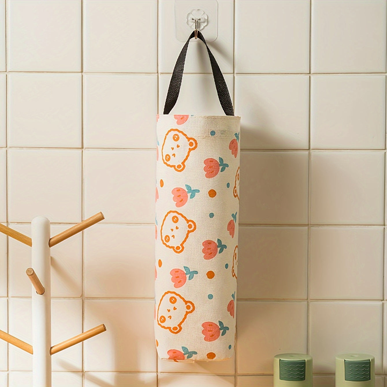 Organize your kitchen with our wall-mounted garbage bag holder - the perfect space-saving solution for keeping plastic bags and other items tidy and accessible.