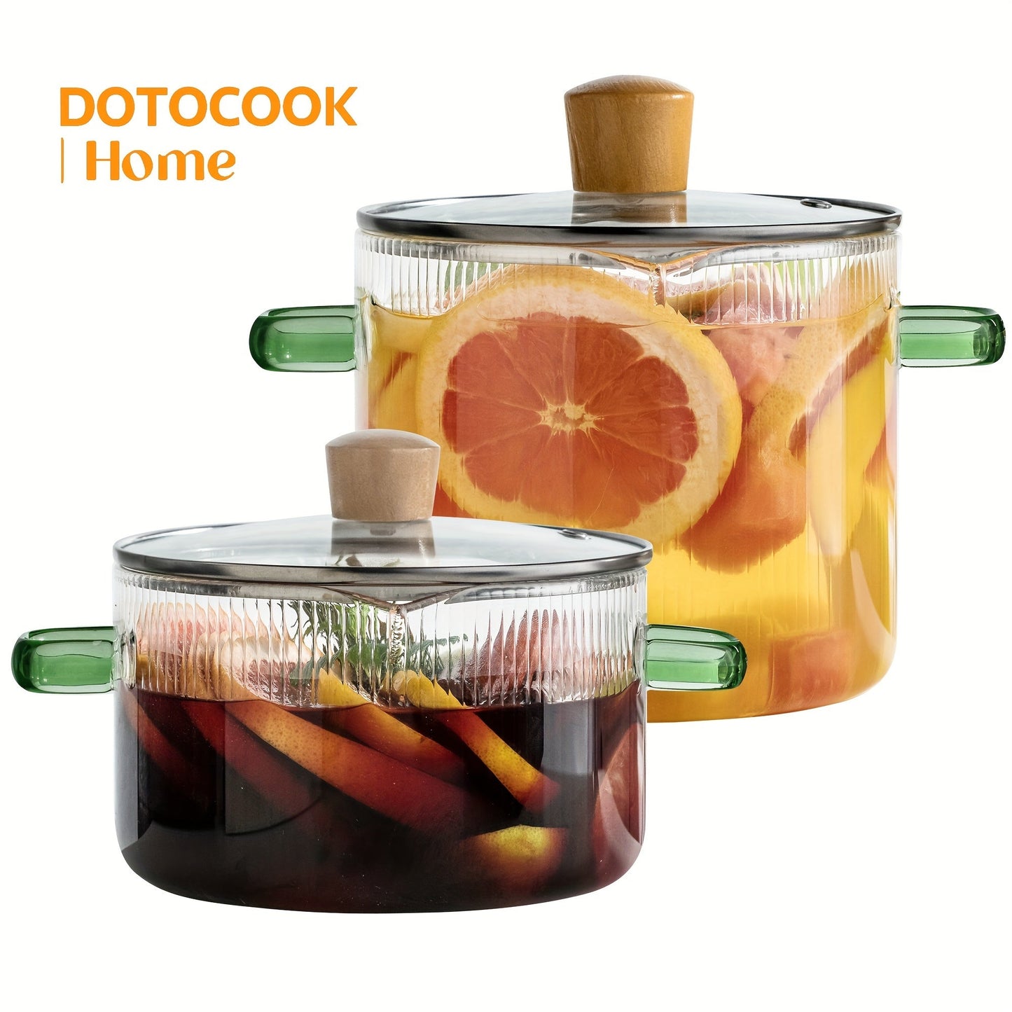 Set of 2 Glass Cooking Pots with Lids - Safe for Dishwasher, Stylish Sauce Pans for Soup, Pasta, and Red Wine - Available in 1.8L & 2.3L Sizes - Made of Sturdy Glass Material, No Electricity Required