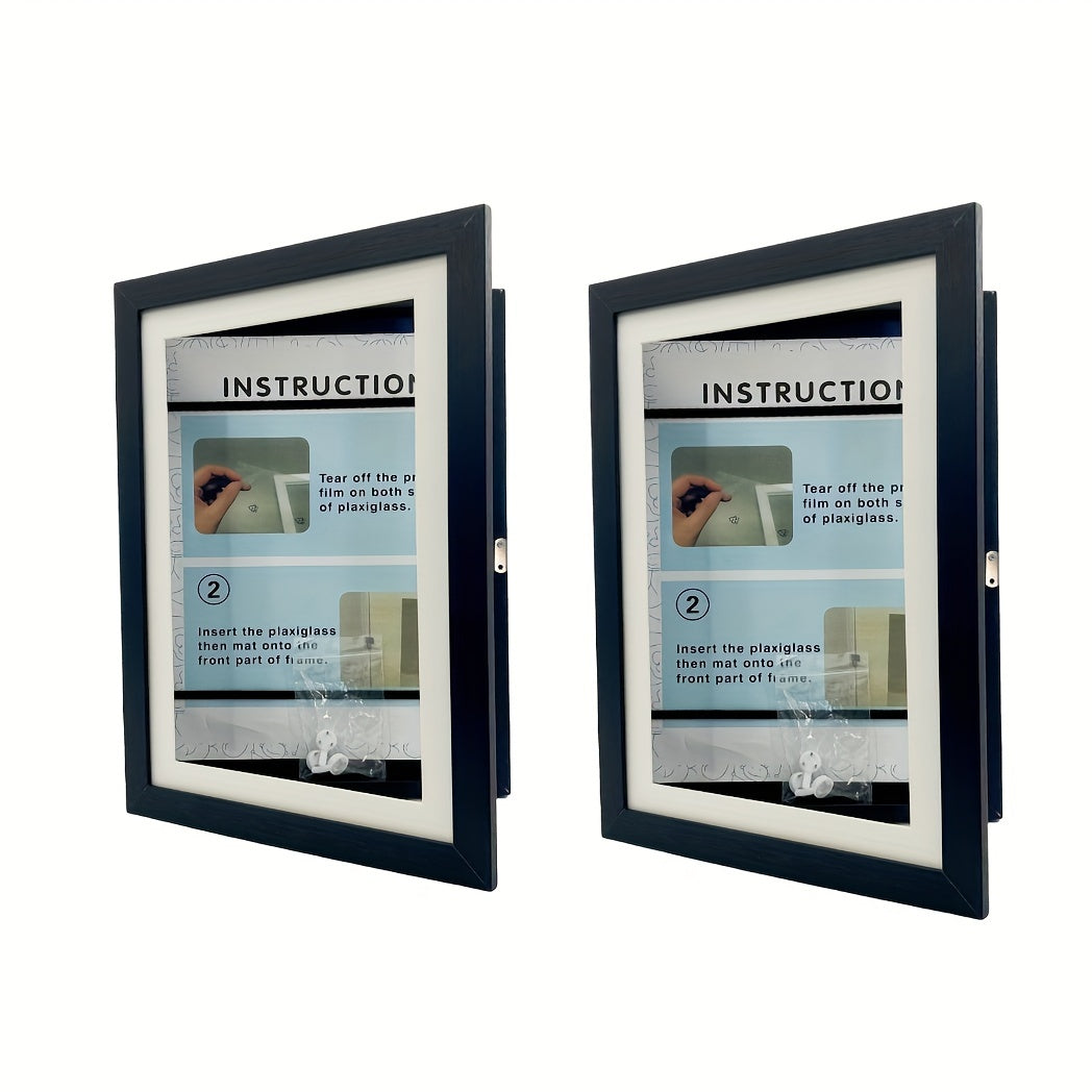 2 art frames for interchangeable artwork display, with front opening and horizontal/vertical formats, with or without mat.