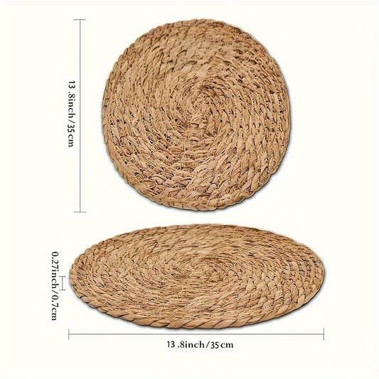 2/4/6pcs Pure Natural Rustic Style Hand-woven Placemats, Heat Insulation Table Mats, Suitable for Holidays, Weddings, Kitchen Supplies, and Room Decor.