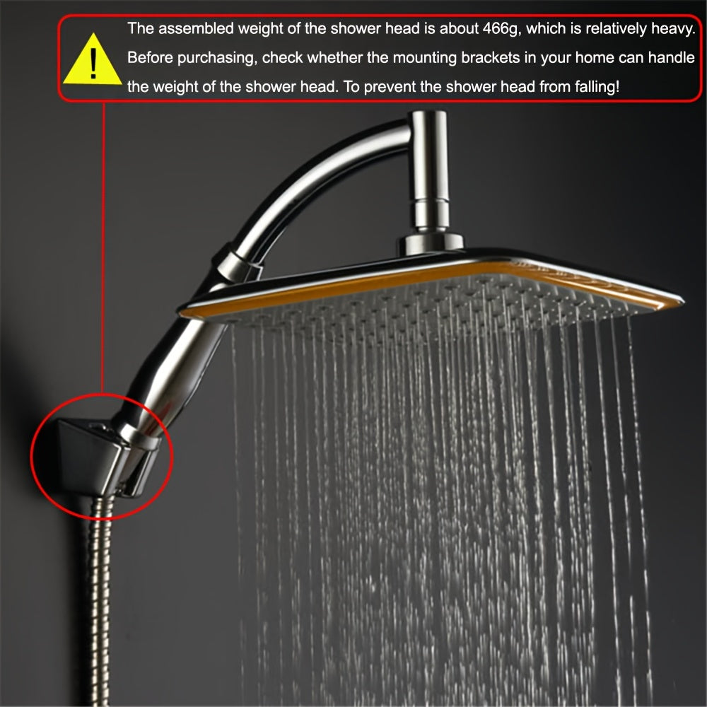 22.86 cm ABS chrome rainfall shower head with water-saving feature. Includes extension arm and hand-held option. Thin design with top spray function. Perfect for bathroom.