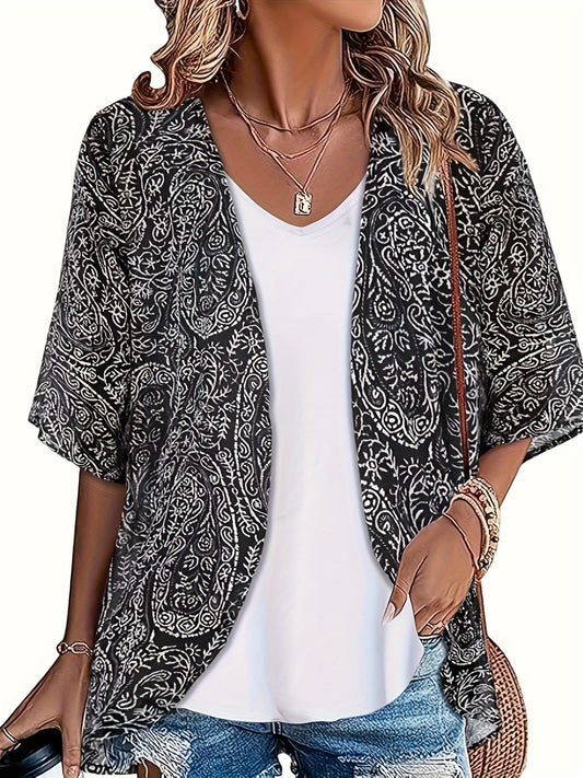 Women's plus size casual chiffon floral cardigan for beach cover up