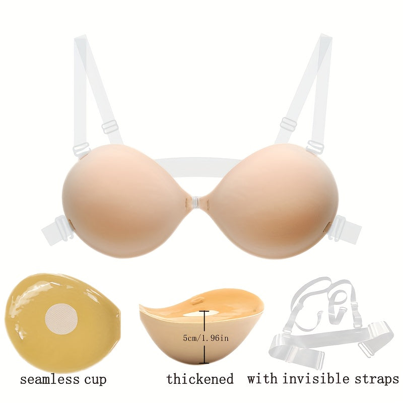 Silicone adhesive bra for seamless push-up lift, women's lingerie accessory.