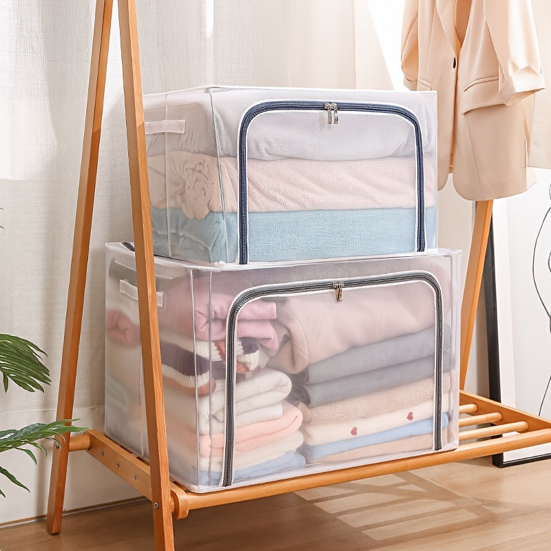 Large Clothes Organizer made of waterproof nylon mesh for storing pants and fabric. This wardrobe folding bin is perfect for cotton quilts and other bedroom accessories.