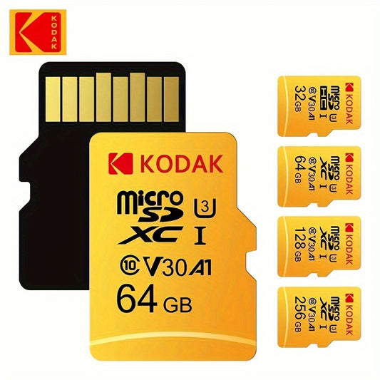 KODAK MicroSDXC memory card for high-speed 4K video recording, available in 64GB/128GB/32GB sizes. Ultra performance, no battery needed.