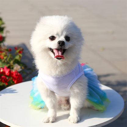 Pink and blue heart lips tulle dog dress, suitable for small to extra-small breeds in spring, summer, and fall.