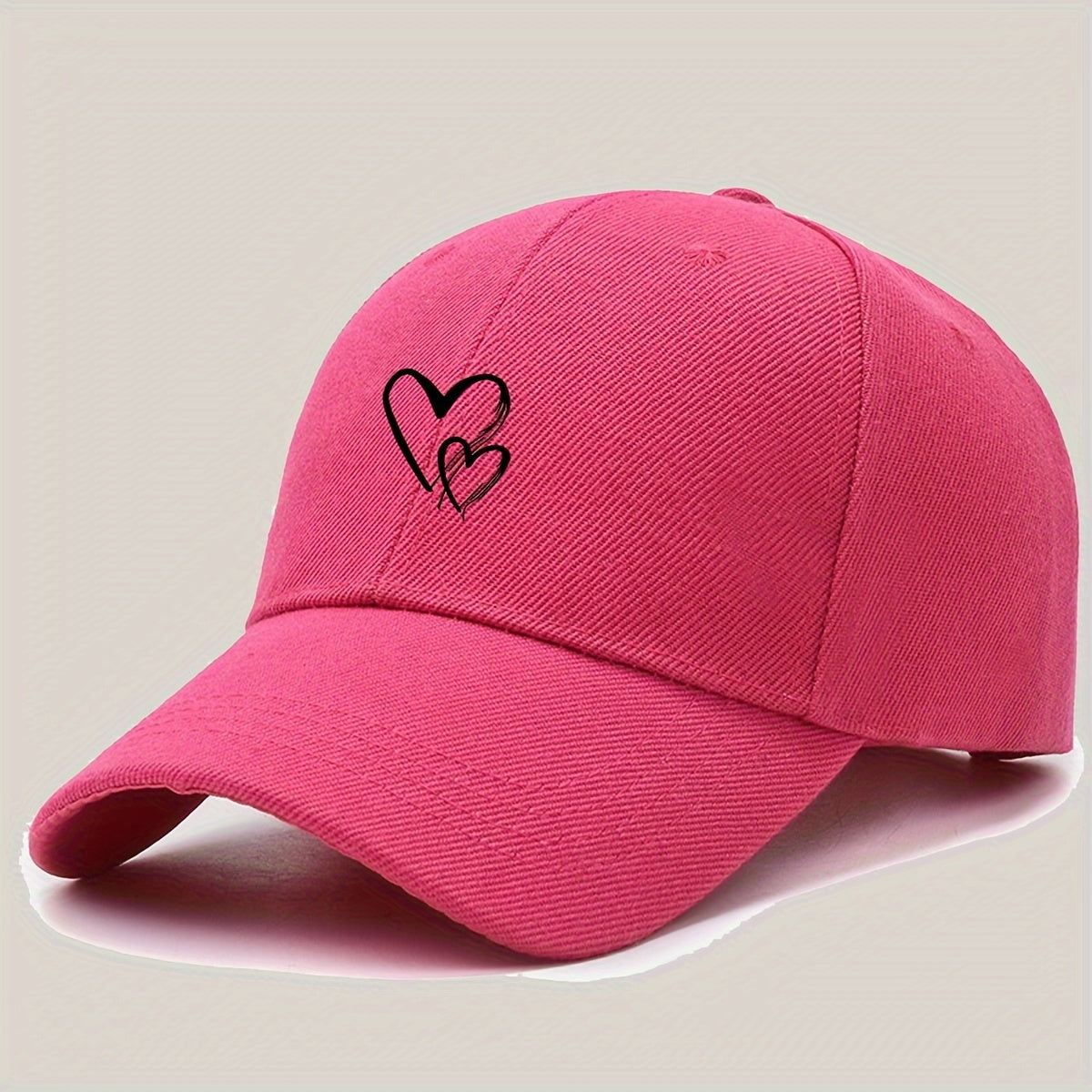 Women's Adjustable Baseball Cap with Love Heart Print - Black Sun Hat for Travel, Vacation & Casual Attire, Breathable Polyester Design