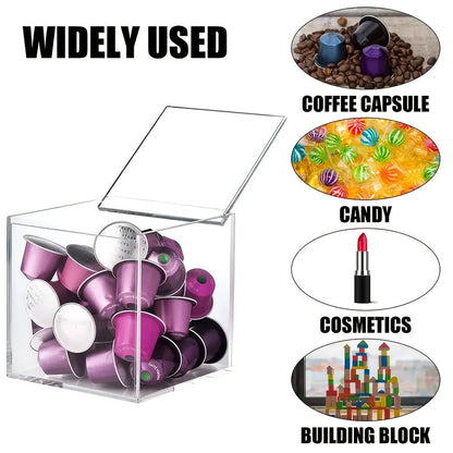 1pc Acrylic Coffee Pod Storage Box with Flip Top Lid - Transparent Dustproof Organizer for Capsules