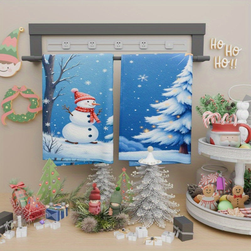 Set of two kitchen towels measuring 45.72*66.04 cm each, with a festive Christmas Winter theme. Ideal for adding charm to your kitchen decor and as a thoughtful holiday gift, these towels are decorated with delicate snowflakes.