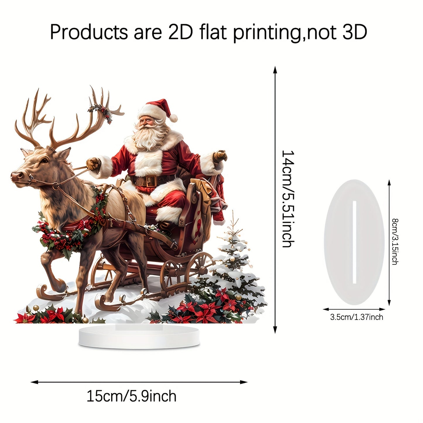 Flat acrylic Santa with reindeer sleigh sign for various spaces - English language - 1 pack