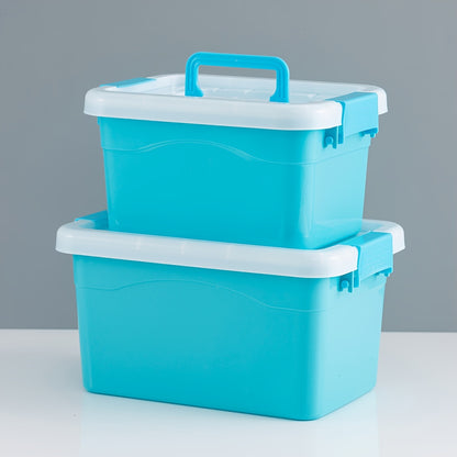 Set of 2 plastic storage boxes with lids, ideal for various items in bathroom, stationery, toys, etc. Dustproof and moisture-resistant. Mixed colors.