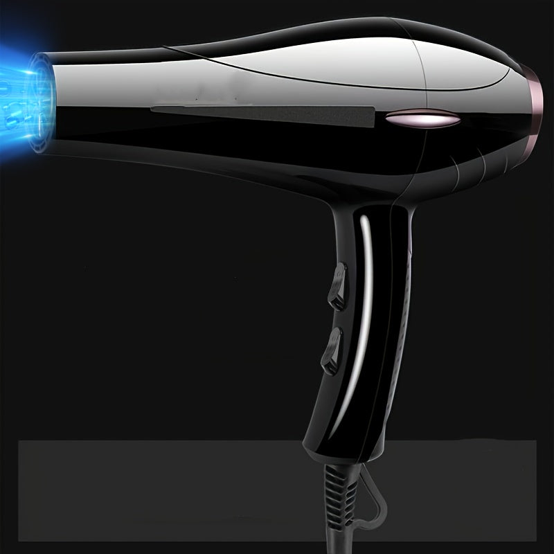 Powerful 2100W hair dryer with fixed handle and European plug. Includes nozzle, adjustable comb, and diffuser attachments. Features 1.5m-3m cord, perfect for home use.