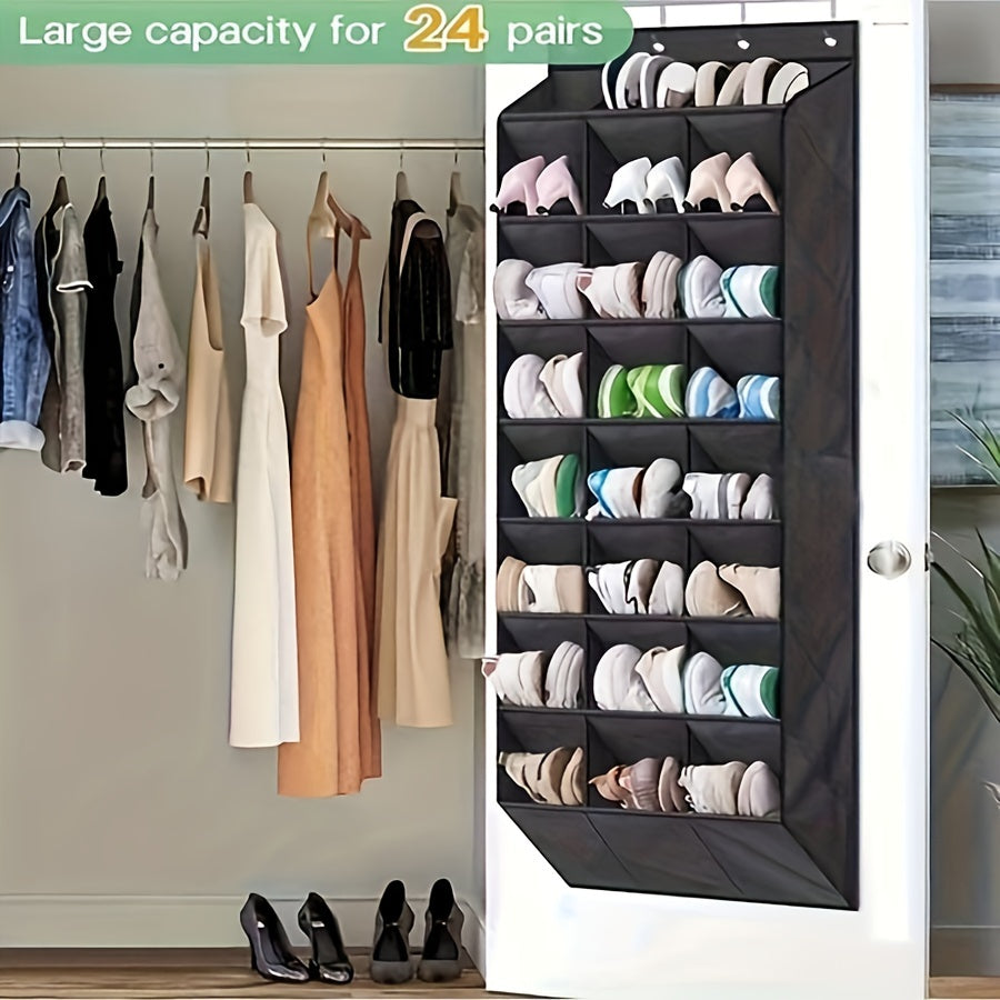 1 piece Fabric Over-the-Door Shoe Organizer featuring 24 Pockets - Ideal Wall Hanging Storage Rack for Bedroom, Living Room, and Home - a Versatile Storage Solution for Shoes, Bags, and Accessories