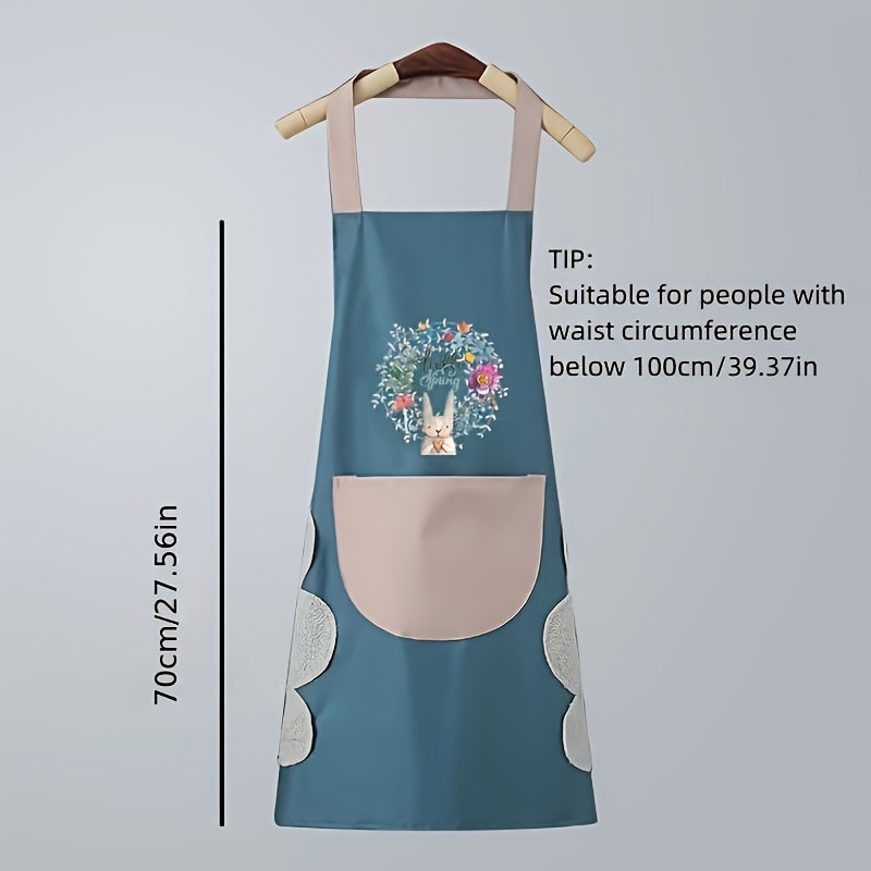 Waterproof, oil-resistant kitchen apron made of durable PVC material with hand wipe pocket. Ideal for cooking, gardening, and household use in the living room. No battery required.