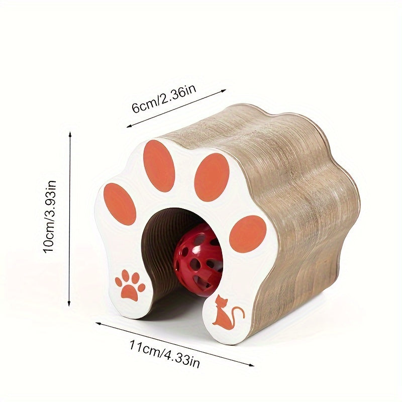 Cardboard cat paw toy with bell for safe scratching and endless entertainment, ideal for cats.