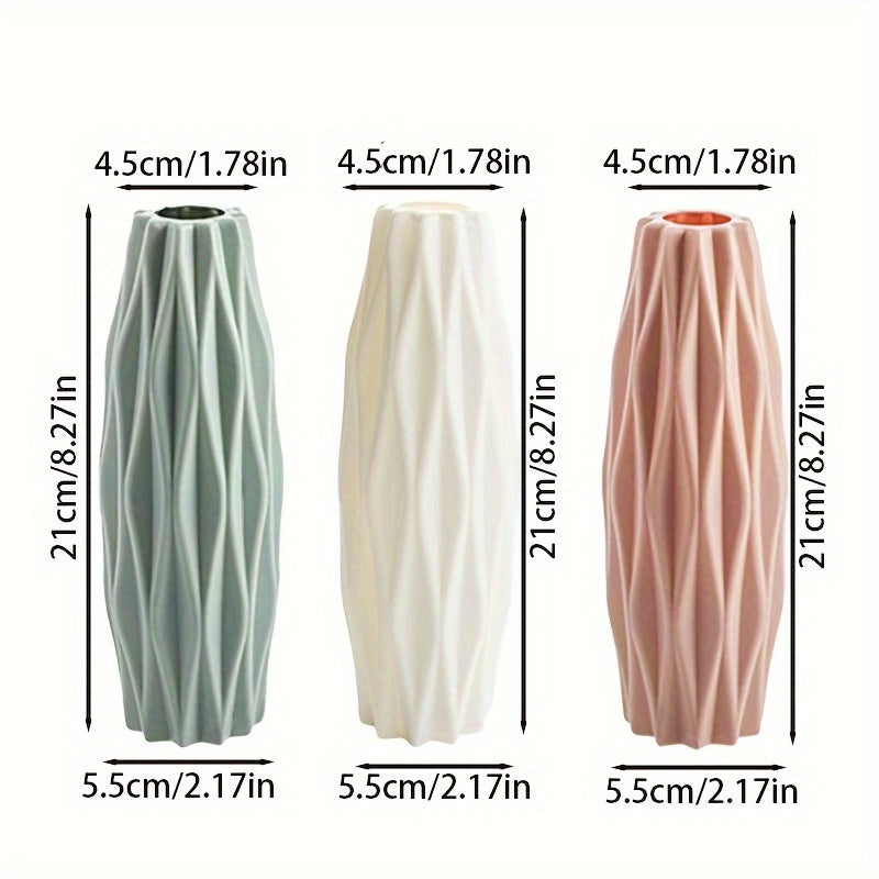 Set of Nordic plastic vases inspired by ceramic, perfect for home decor on special occasions such as St. Patrick's Day and Easter, or as a spring addition to living rooms, dining tables, or beauty rooms.