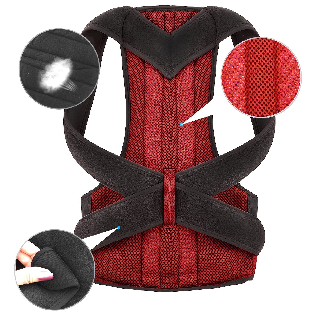 Flexible posture corrector vest with lumbar and shoulder support for improved posture and back pain relief.