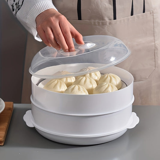 Spacious Multi-Tier Microwave Steamer with Splash Guard - Ideal for Cooking Rice, Buns & Dumplings - Sturdy Plastic Construction, Convenient Quick Heating