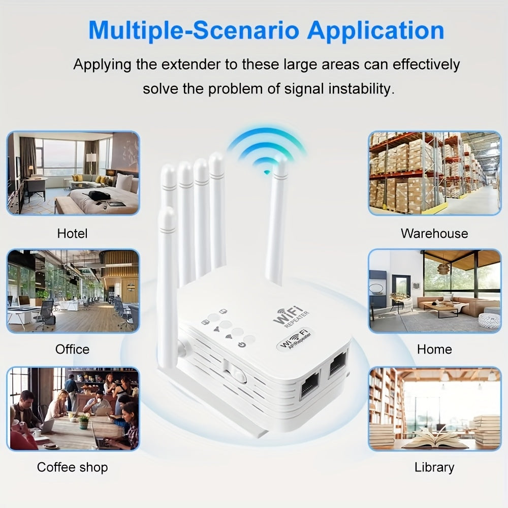 High-speed WiFi 6 router with dual Ethernet ports, 1200Mbps, six powerful antennas for strong signal reception, supports AP mode.