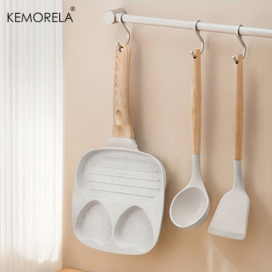 The KEMORELA 3-in-1 Non-Stick Medical Stone Skillet Set is ideal for cooking eggs, burgers, bacon, and omelets. It comes with BBQ tongs and a basting brush for convenient grilling. This set features a dishwasher-safe, multi-layer design and an aluminum