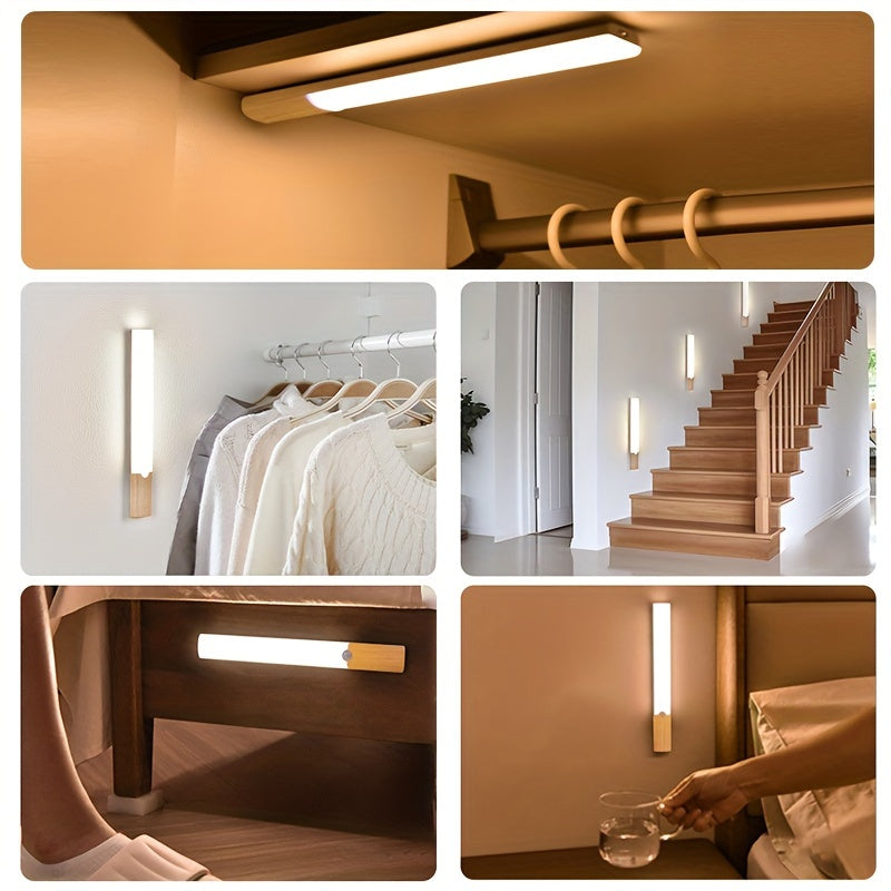 Shenzhi Tech Motion Sensor Cabinet Light is a USB rechargeable LED night light with adjustable brightness and magnetic installation, suitable for various locations such as wardrobes