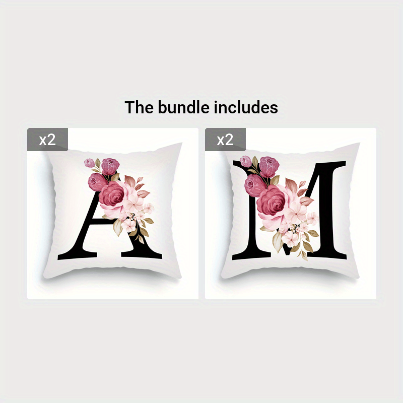 English letter flower print pillowcase for sofa cushions, 45.72cm x 45.72cm.